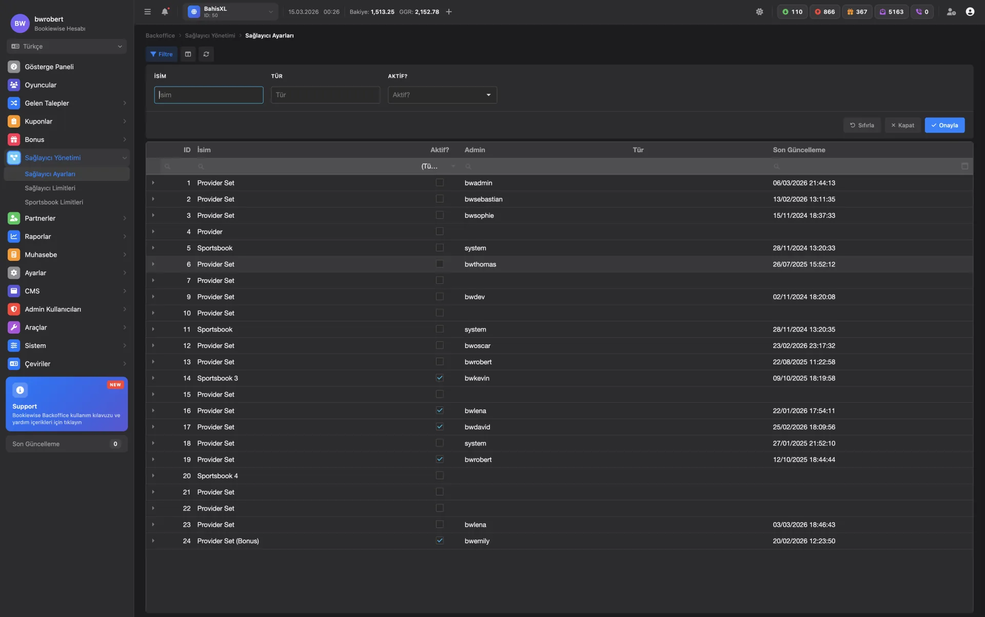 Sağlayıcı Ayarları
